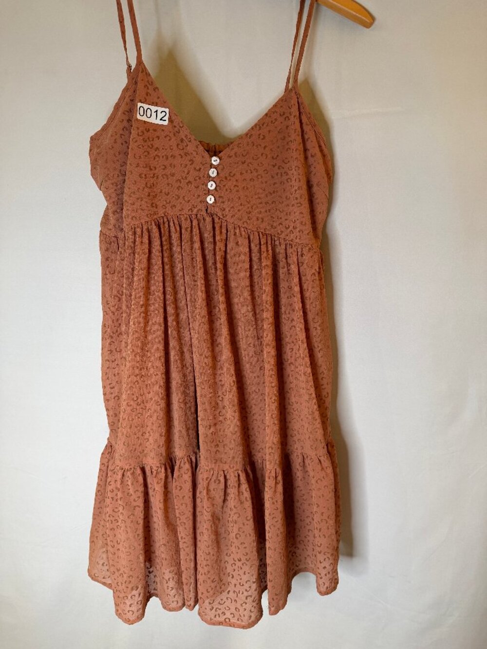 Entro Rust Leopard Print Tiered Midi Dress S